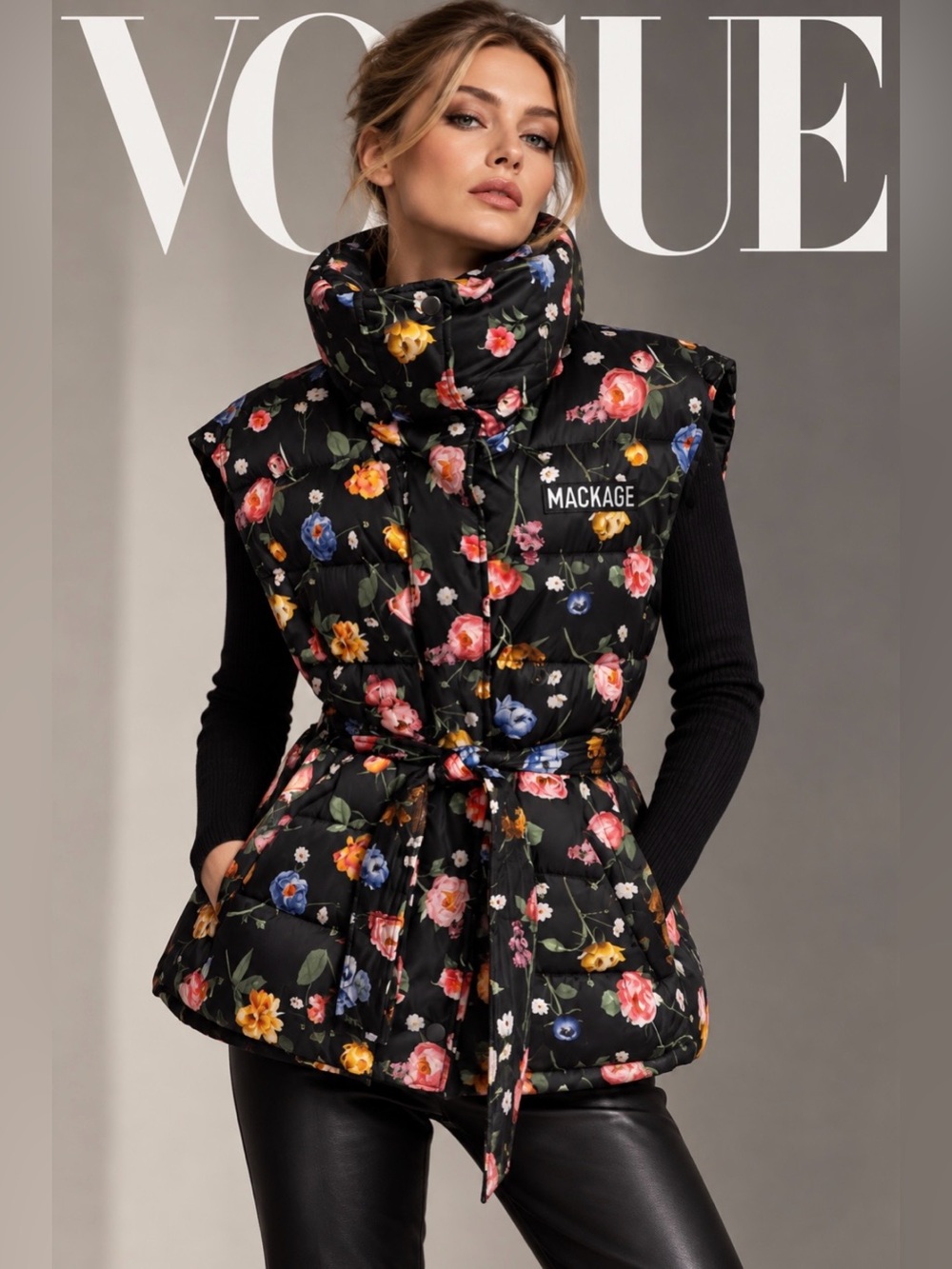 Mackage Black Floral Quilted Puffer Vest 90%Duck down Size S